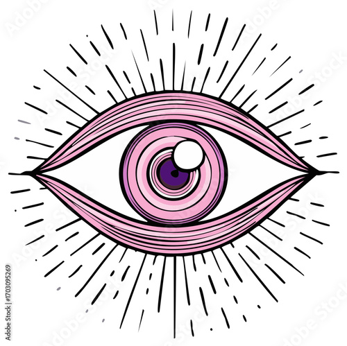Mystical Pink All Seeing Eye with Light Rays Esoteric Symbol