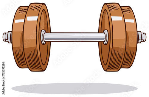 Cartoon illustration of a brown dumbbell for fitness and weightlifting workouts