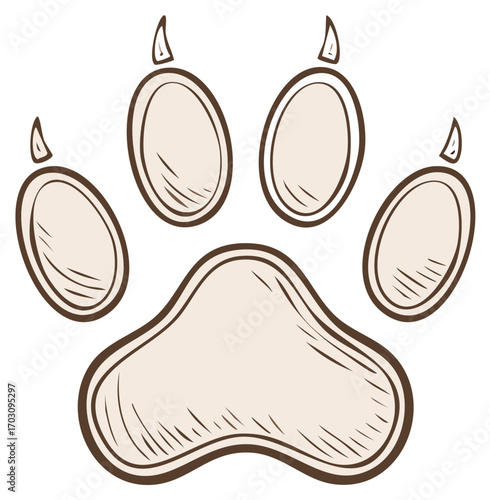 Hand-Drawn Animal Paw Print Illustration, Cute Domestic Pet Footprint, Vector Design for Cards and Prints, Brown and Beige