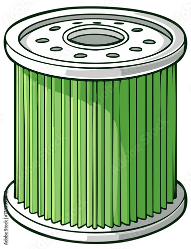 Green cartoon automotive oil filter for vehicle maintenance and engine service