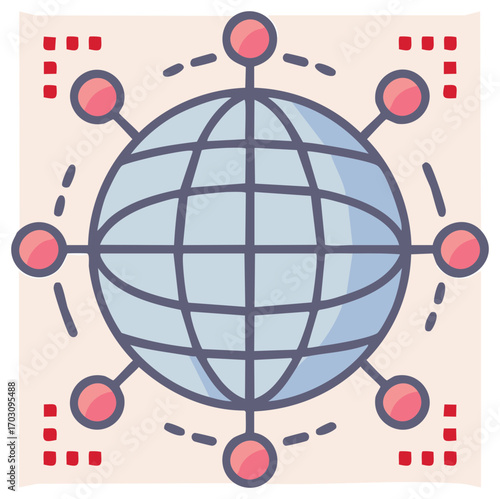 Global network connection illustration with interconnected nodes and digital data points