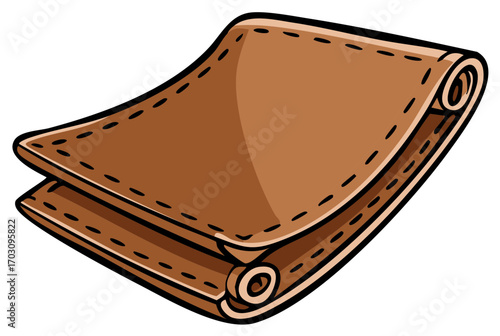 Folded brown cloth with sewing, illustration style