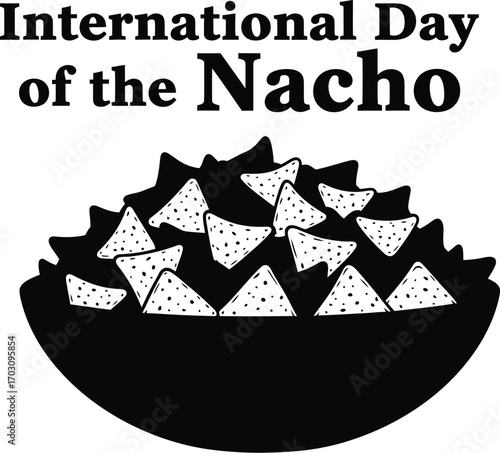 International day of nacho illustration, celebrating popular snack with a bowl of nachos