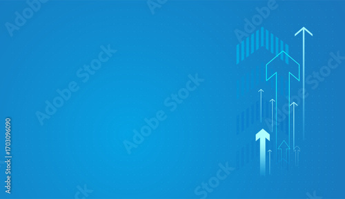 Group of Arrows moving upward for up trend Finance on light blue background vector. multiple arrows pointing upward on a blue gradient background vector illustration