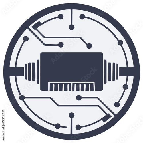 Circular circuit board design, graphic illustration of technology and data