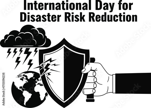 International day for disaster risk reduction with shield protecting earth from lightning