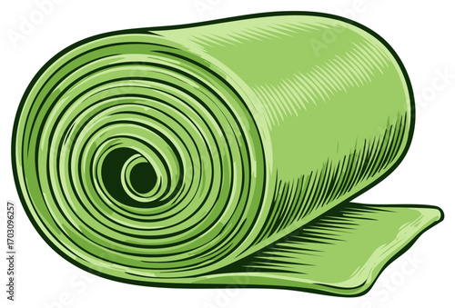 Green yoga mat rolled up for exercise activity fitness equipment in illustration style