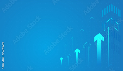 Multiple arrows pointing upward for trade on light blue background With Market shares element arrows rising upward, this image captures the essence of positive trends