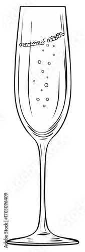 Elegant Champagne Glass Sparkling Celebration Outline Party Drawing