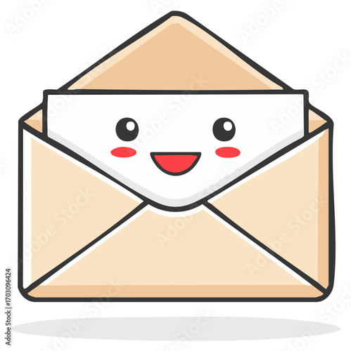 Cute cartoon envelope with a happy smiling kawaii letter character