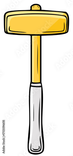 Cartoon Golden Mallet Tool with Wooden Handle for Construction or Auctioning
