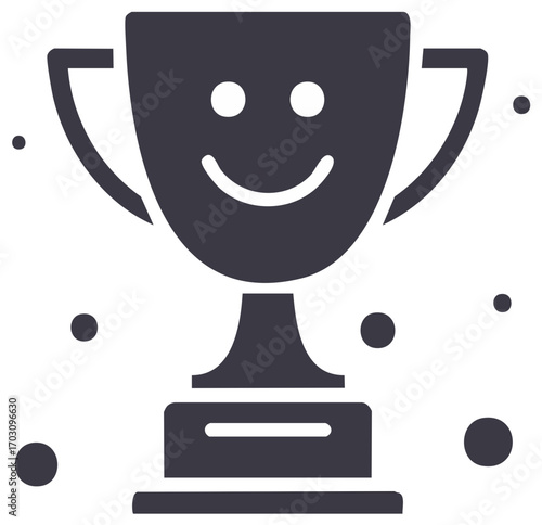 Cheerful trophy with smile icon illustration symbolizes victory, achievement and joyful competition