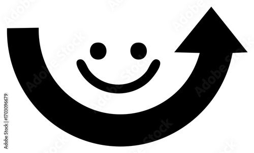 Upward trend arrow with a smiley face symbol representing happiness and success