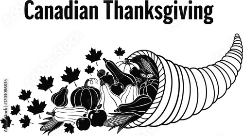 Canadian thanksgiving cornucopia with maple leaves for your design and creative projects