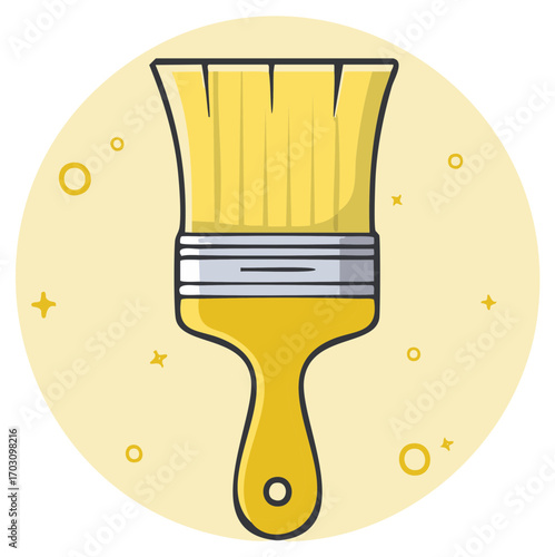 Yellow Paintbrush Painting Tool Isolated On Pastel Background with Circles and Stars