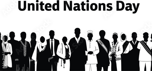 United nations day illustration with diverse group of people silhouette of people standing together