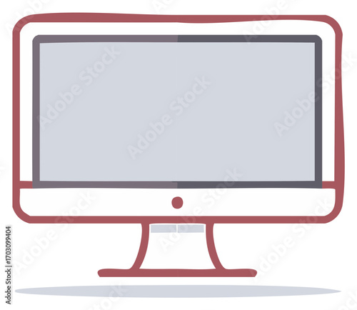 Illustration of a desktop computer with screen displaying a monitor; icon art for websites or application.