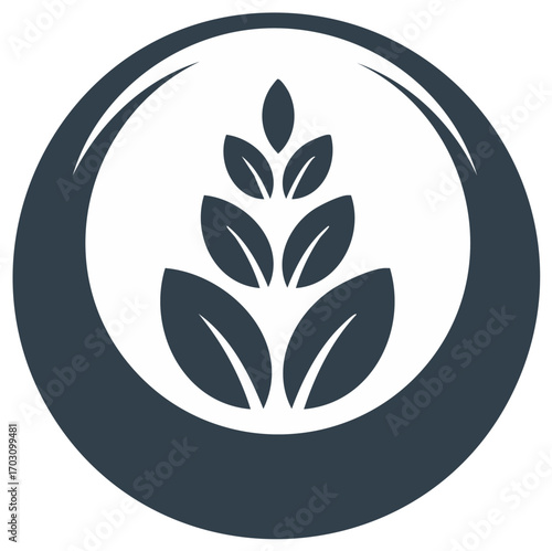 Abstract plant growth symbol within a circular frame emphasizing nature and development