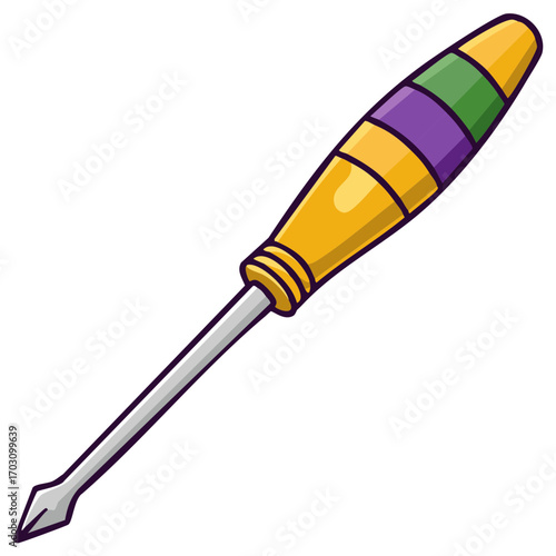 Colorful Screwdriver with Mardi Gras Themed Handle Cartoon Illustration