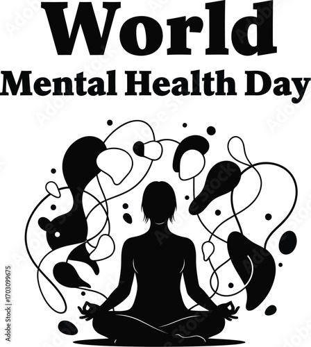 World mental health day illustration, promoting awareness and support for mental wellbeing and reducing stigma
