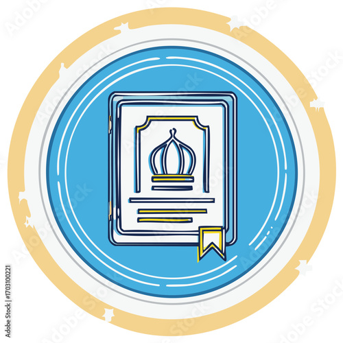 Hand Drawn Royal Storybook with Crown on Cover Vector Icon Illustration