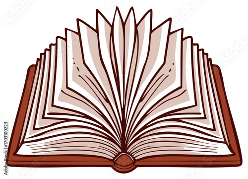 Illustration of an open book with fanned pages.
