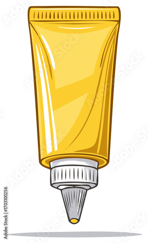 Vibrant Yellow Tube Dispenser with Nozzle Ideal for Glue Paint or Crafts Cartoon Vector Illustration