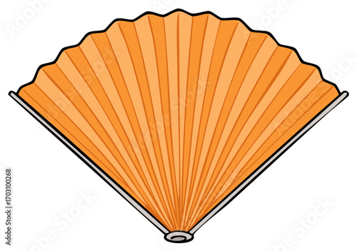 Elegant Orange Hand Fan: Paper Folding, Wavy Edge for Comfort and Cooling