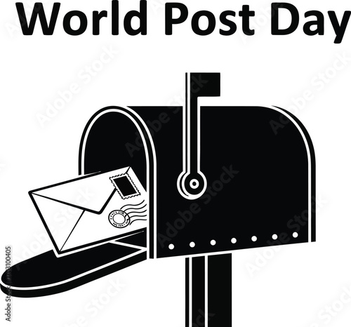World post day, silhouette of mailbox with letter, postal service and communication