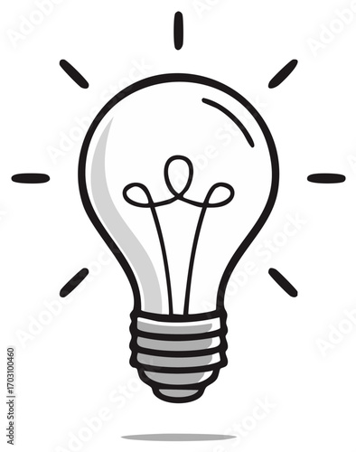 Simple glowing lightbulb cartoon icon for idea and solution concepts
