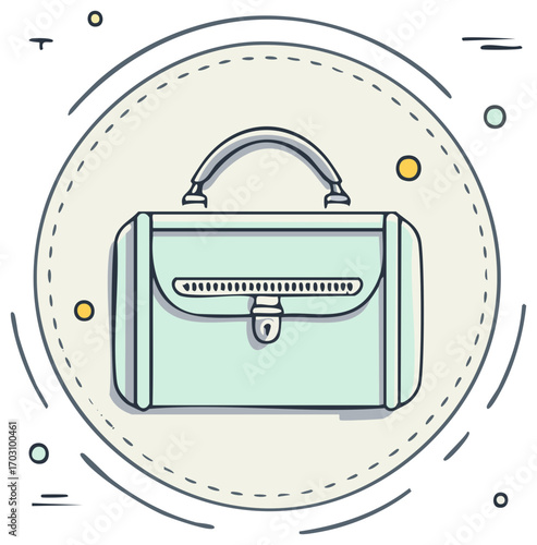 Minimalist briefcase illustration inside a circular frame, business concept.