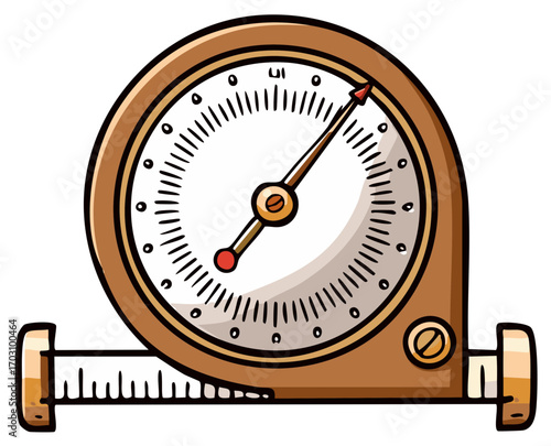 Cartoon style gauge measuring instrument showing measurement on the scale