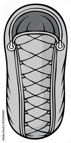 Gray Sneaker Top Down View with Black Laces and Outline Sport Fashion Footwear Creative Graphic Shoe Design Lace Up