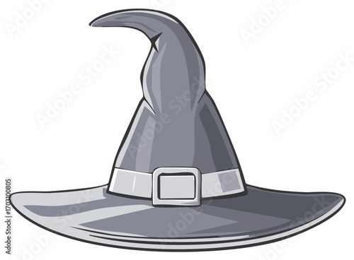 Cartoon Illustration of a Classic Witch Hat with Silver Buckle for Halloween Costume