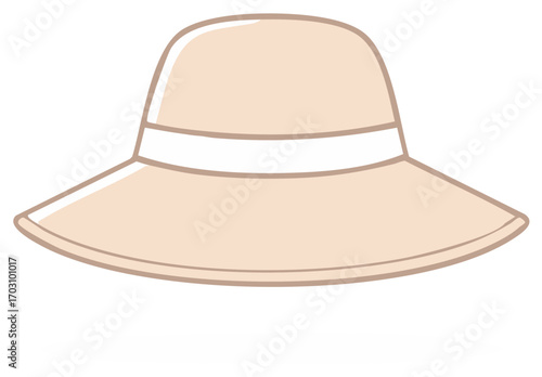 Illustration of a cream-colored sun hat with a white band for beach or summer