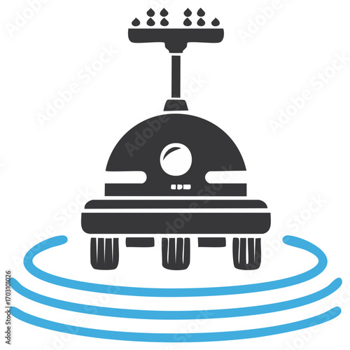 Futuristic autonomous rover icon with sensor array and signal waves scanning the area