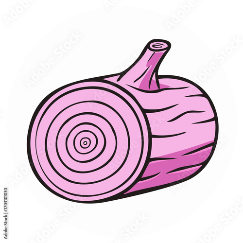 Sliced Red Onion: Detailed Illustration of Vegetable Rings and Layers in Vibrant Pink and Black Outline