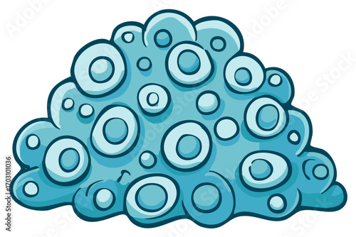 Cute cartoon blue coral reef creature or sea sponge illustration with a smiling face