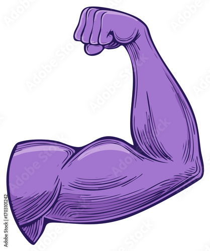 Strong arm in purple vector illustration for strength and power concepts