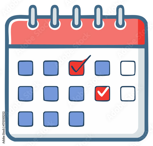 Hand drawn calendar illustration with check marks for scheduling appointments and planning dates.