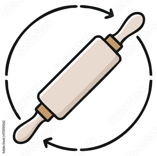 Rolling Pin with Rotating Arrows, Isolated Illustration, Kitchen Utensil