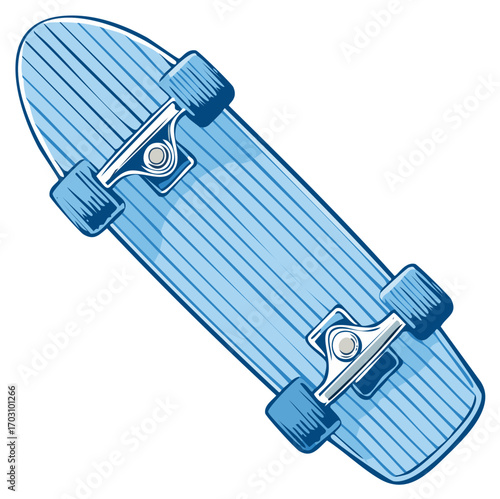 Blue retro cruiser longboard skateboard cartoon vector illustration