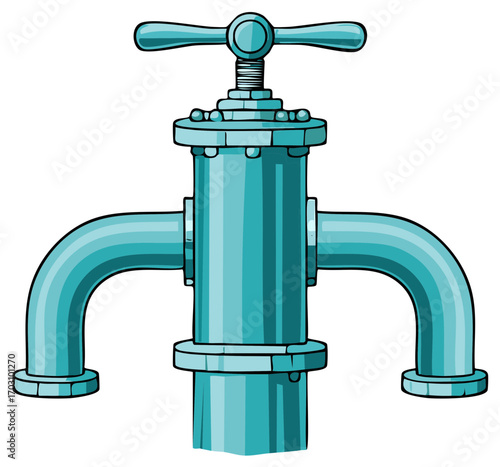 Stylized illustration of an industrial water main pipe with a shutoff valve