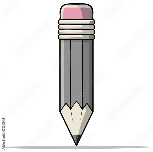Sharpened cartoon pencil with pink eraser vector illustration