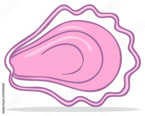 Vibrant Pink Oyster Shell with Wavy Edge Illustration