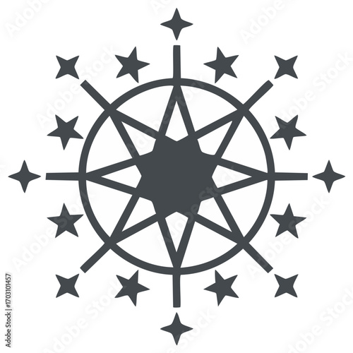 Intricate celestial star pattern icon featuring a central compass motif and radiating elements