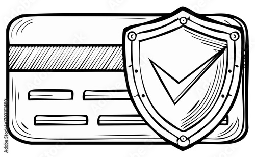 Secure credit card protection symbol with a checkmark inside a shield