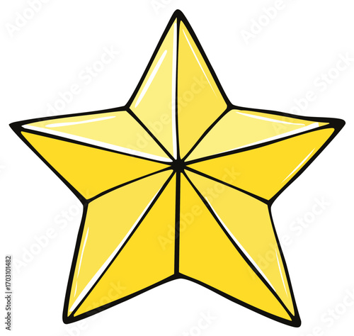Illustration of a yellow star with black outlines and shading