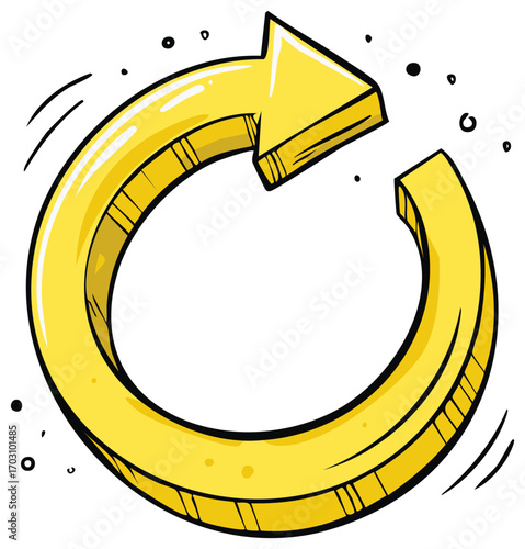Cartoon Yellow Arrow in Circular Motion Renewal Concept Doodle