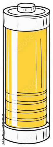 Battery Illustration in a Cartoon Style with a Yellow Liquid Inside
